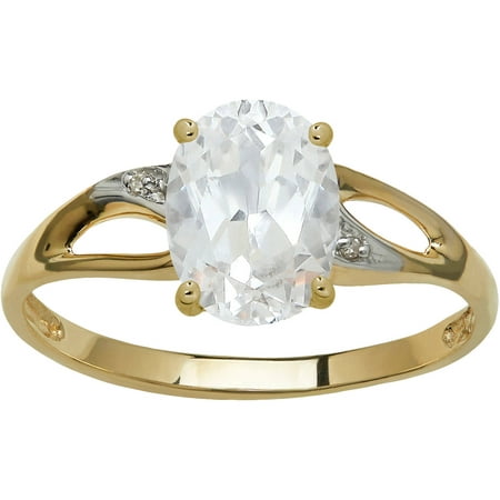 Simply Gold Gemstone 7x5mm Oval-Cut White Topaz with Diamond Accent 10kt Yellow Gold Ring, Size 7