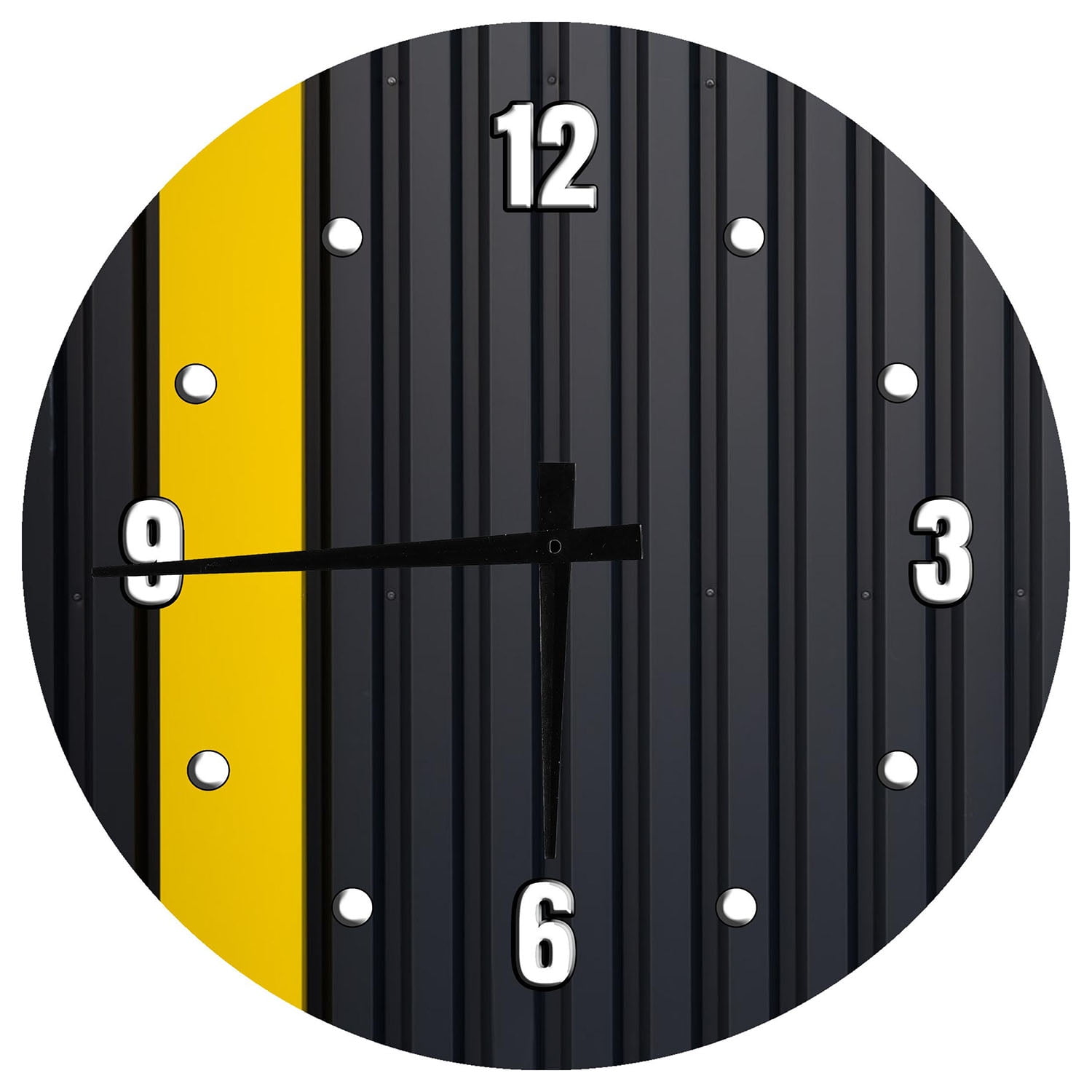 Wood Wall Clock Inch Round Black And Yellow Geometric Round Small