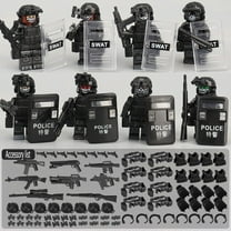 Building Block Minifigures SWAT Team Set of 8, Military SWAT Minifigures Building Blocks, SWAT Action Figures Building Blocks, SWAT Police Figure for Boys Age 4-7(Black)