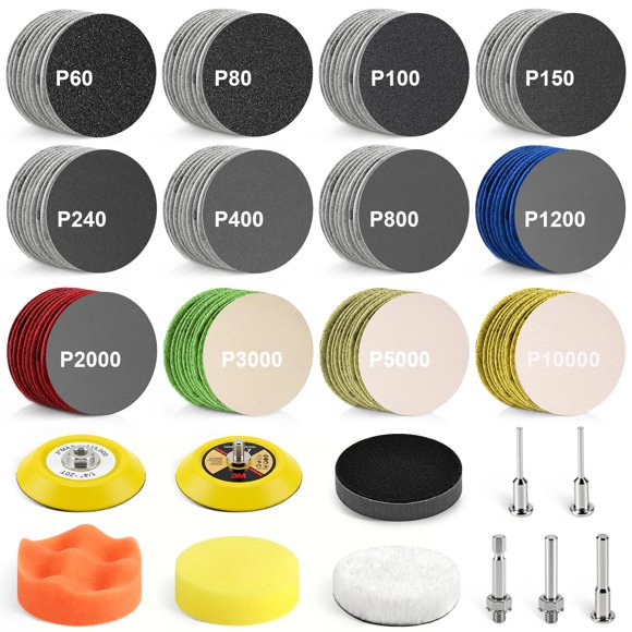 130 Pcs Disque de Ponçage de 3 Pouces, Kit de Restauration de Phare GOH DODD Tampons de Ponçage à Crochet et Boucle 60 à 10000 Gravillons Papier de Sable Humide et Sec w