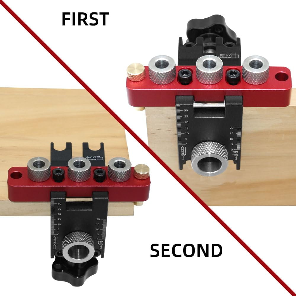 3-in-1 Adjustable Doweling Jig Kit, Cabinet Hardware, Pocket Hole, and Furniture Connecting Hole Puncher Tool
