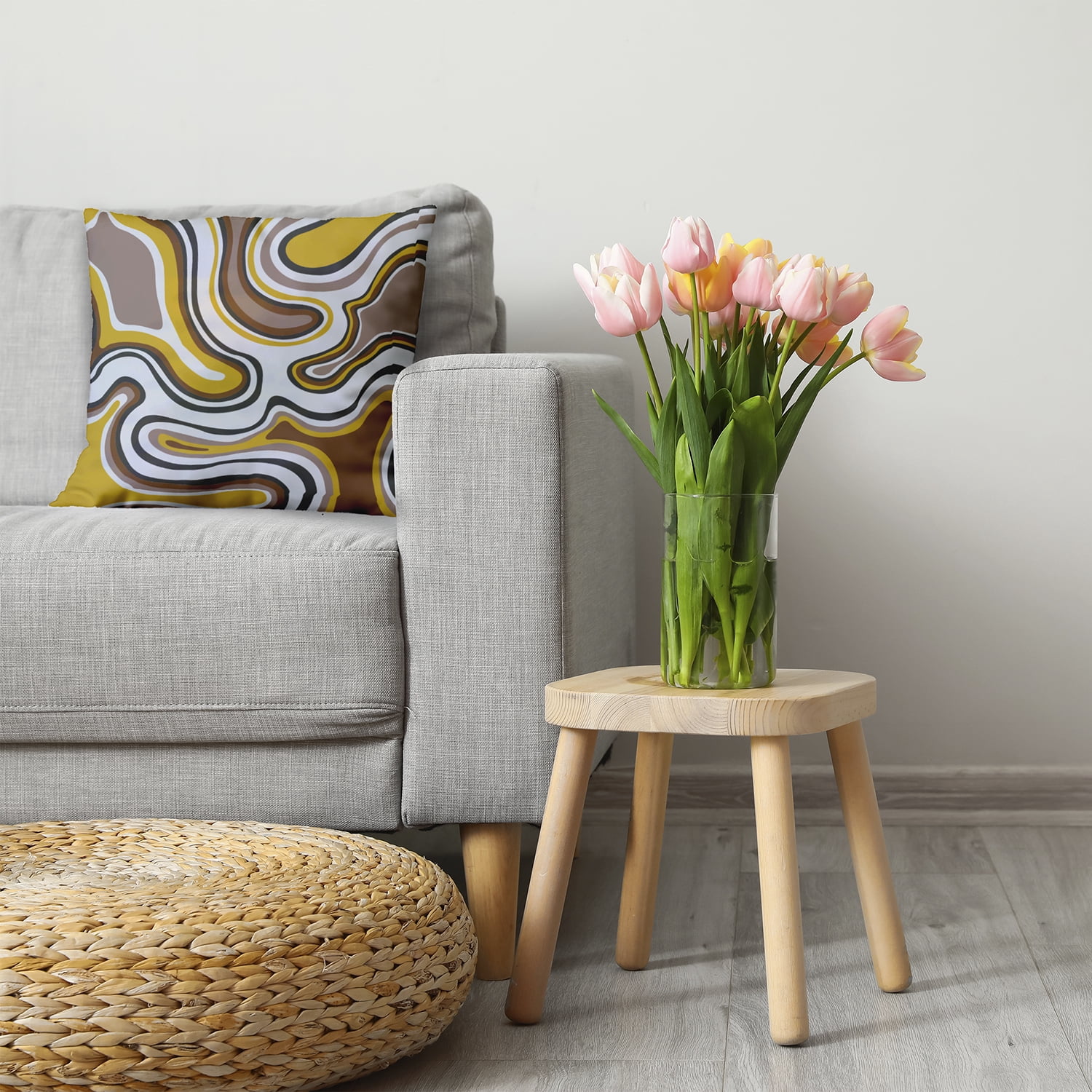 20" x 20" Simply Daisy Agate Polyester Accent Pillow, Mustard Qty 1