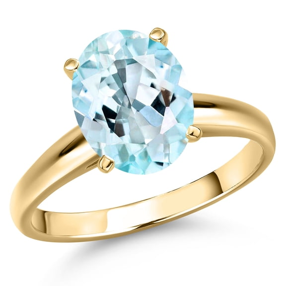 Gem Stone King 14K Yellow Gold Sky Blue Topaz Engagement Ring for Women | 6.00 Cttw | Oval 12X10MM | Gemstone November Birthstone | Size 8