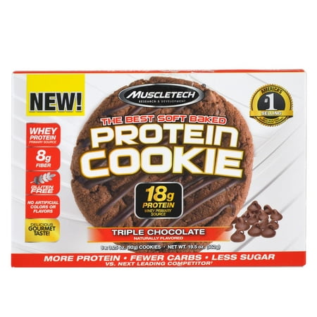 Muscletech, The Best Soft Baked Protein Cookie, Triple Chocolate, 6 Cookies, 3.25 oz (92 g) Each(pack of
