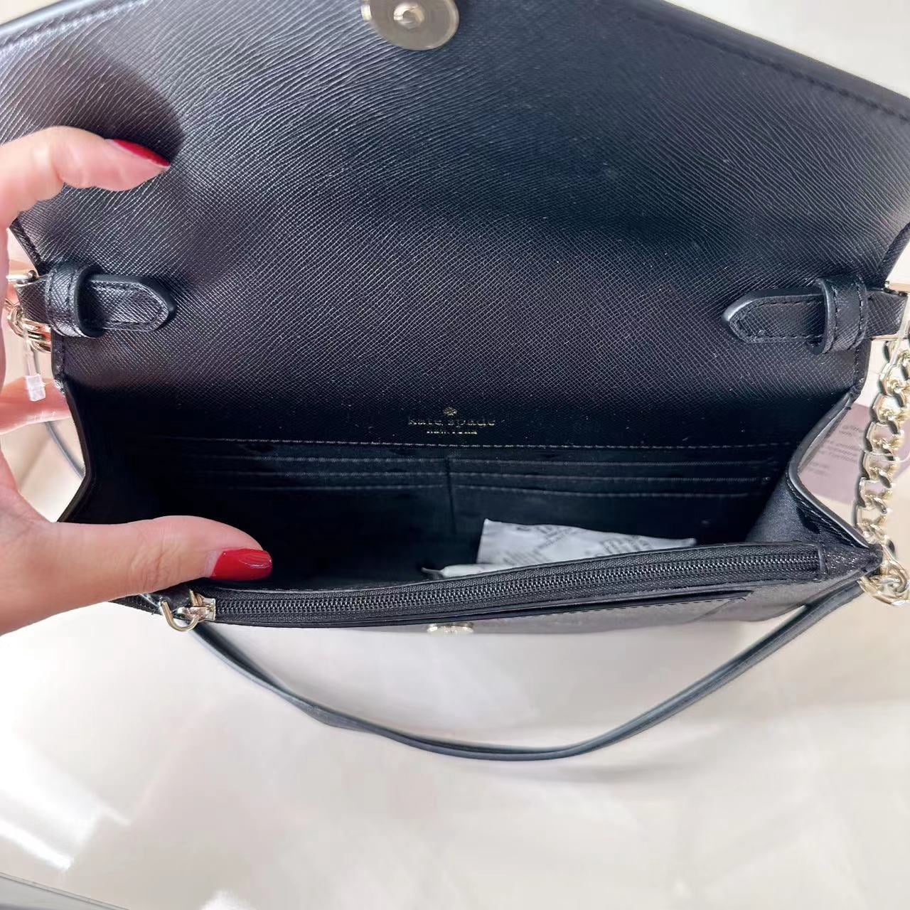 Kate Spade Black Tinsel Glitter Fabric Flap Crossbody-Black