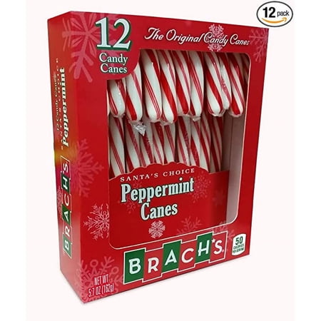 Ferrara (1) Box Brach's Peppermint Flavor Candy Canes - 12pc Individually Wrapped Holiday Candy per Box - Naturally Flavored - Net Wt. 5.7 oz