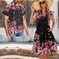 thumbnail image 2 of Uorisanigo Cherry Blossom Couple Matching Outfit Men's Short Sleeve Shirt Soft Summer Hawaiian Shirts Tops and Womens V-neck Dress Beach Dresses Size M with Pocket, 2 of 7