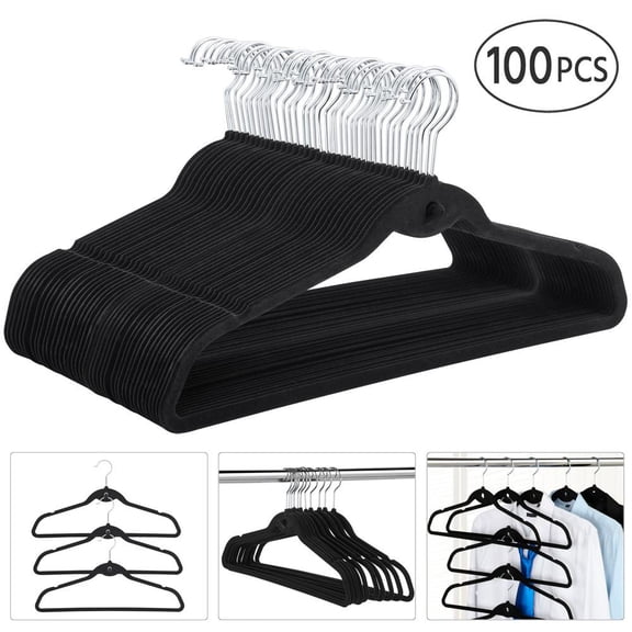 Non Slip Velvet Hangers ,100-Pack Black 17.7 x 9.3 x 0.2 inch, Capacity 7lb