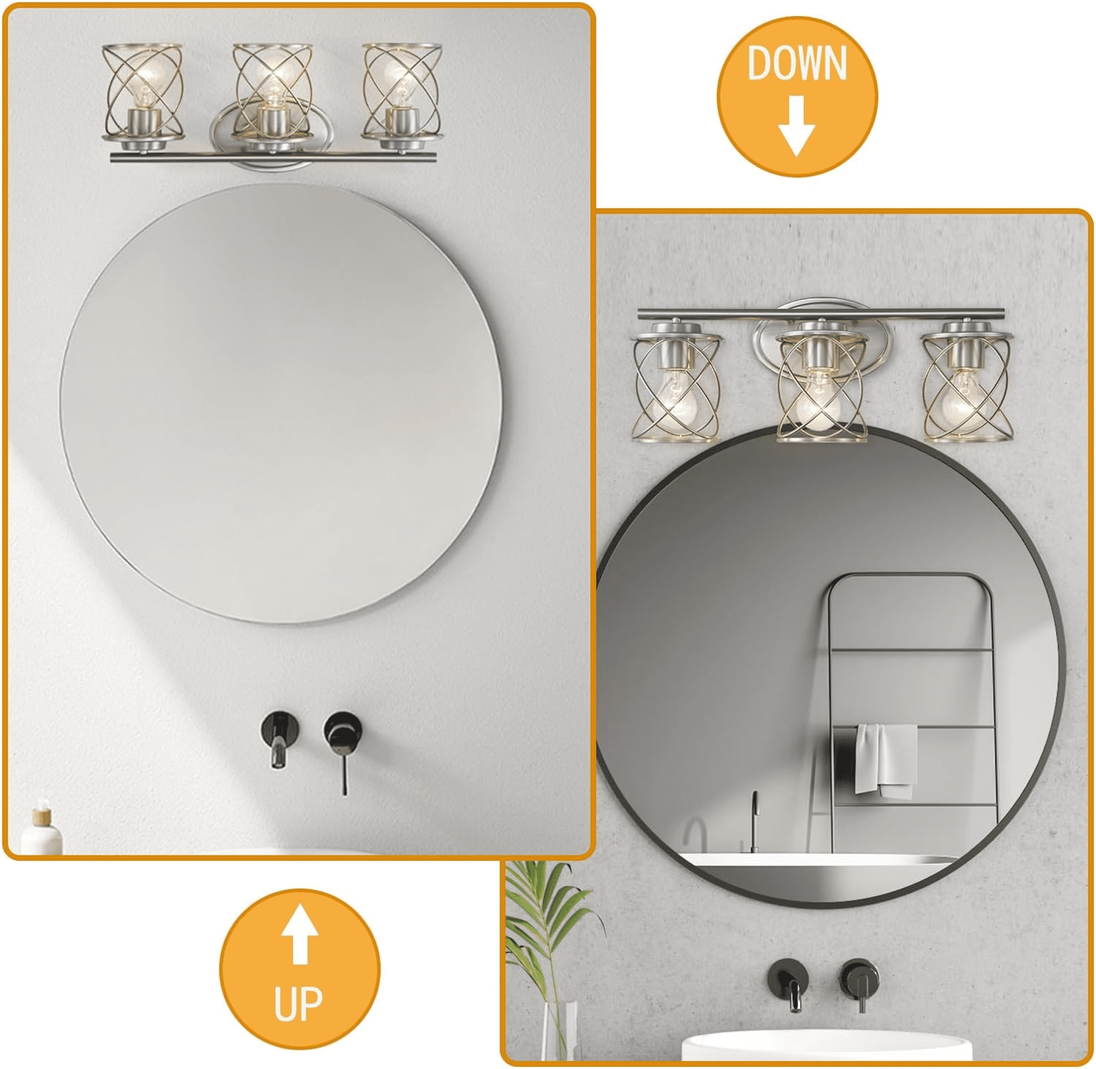 mavcadonf 3-Lights Brushed Nickel Multi Mounting Position LED Vanity Light with Clear Glass Shade