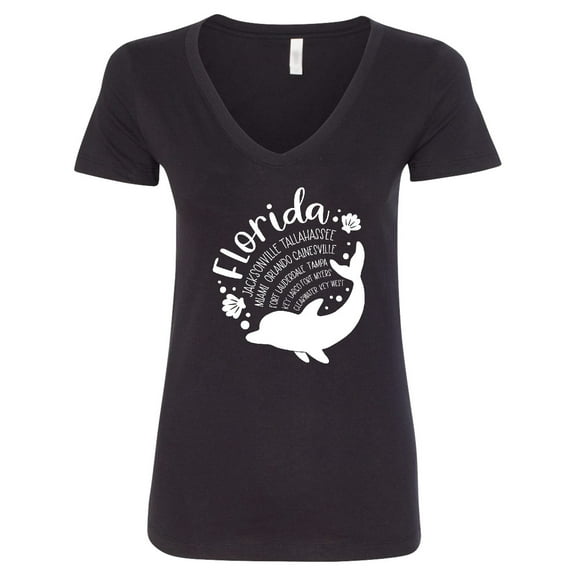 Inktastic Florida Cities with Dolphin Women's V-Neck T-Shirt