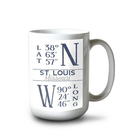 

15 fl oz Ceramic Mug St. Louis Missouri Latitude and Longitude (Blue) Dishwasher & Microwave Safe