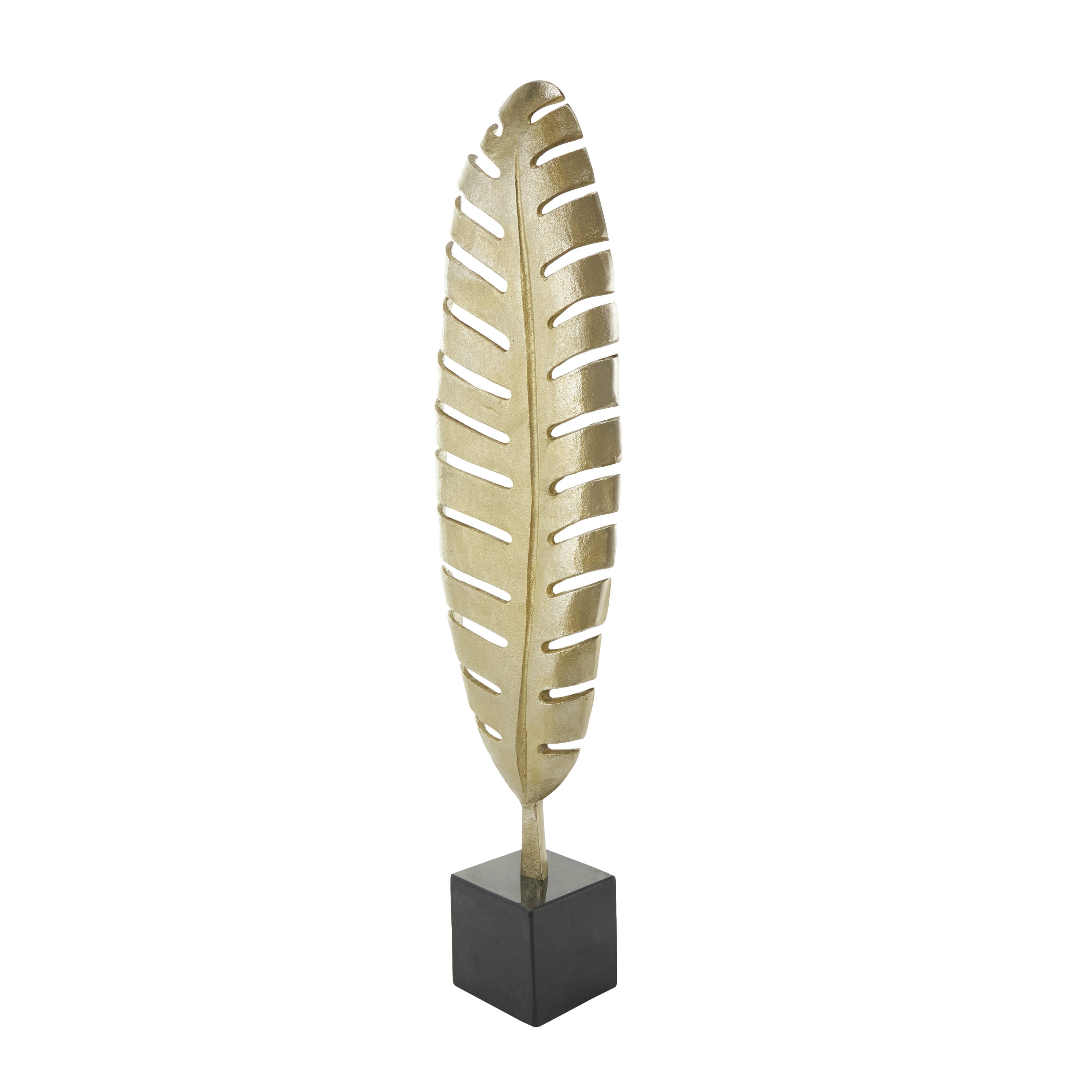 9" x 30" Gold Aluminum Standing Single Leaf Sculpture with Black Marble Base, by CosmoLiving by Cosmopolitan