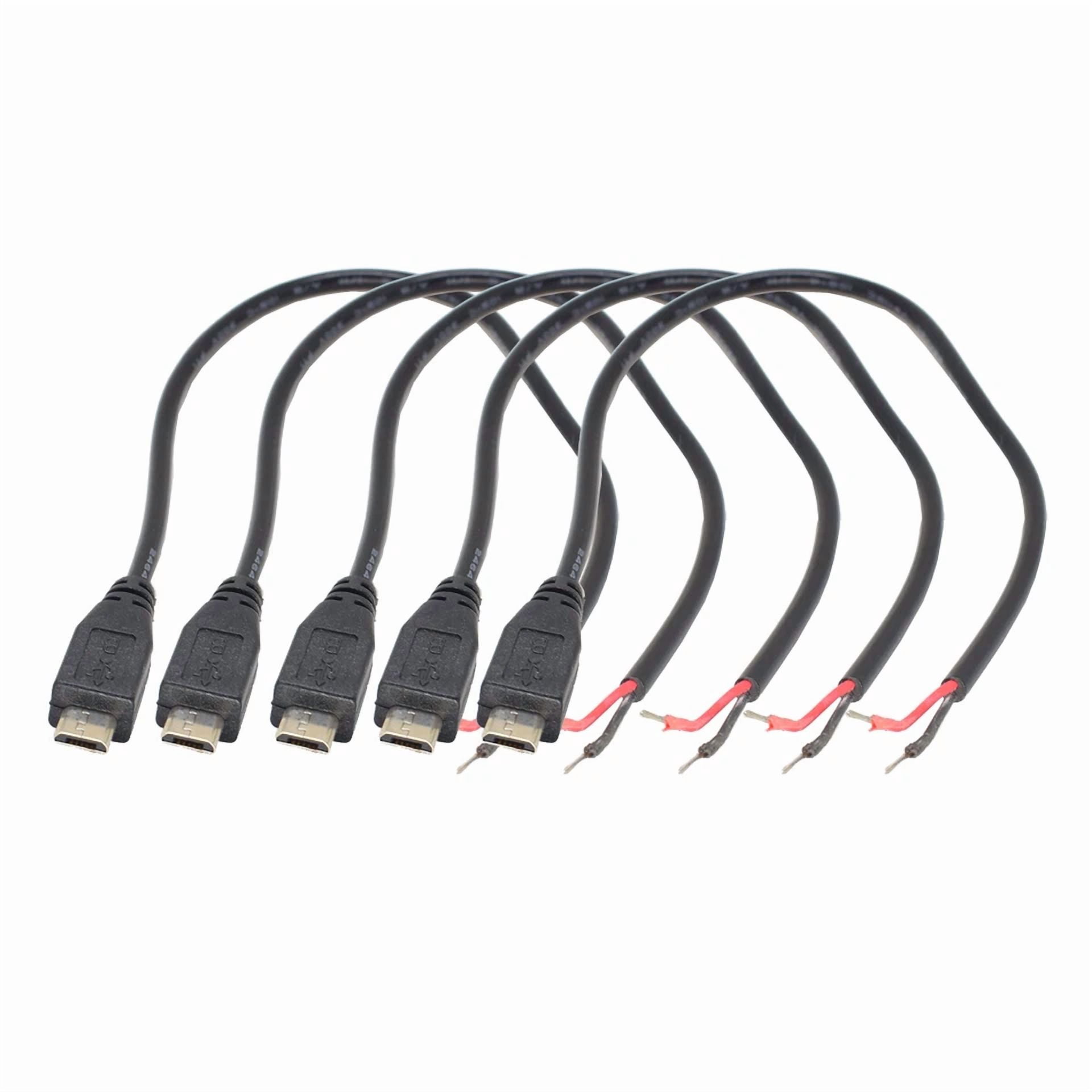 BUTTERFLY- 5Pcs 30Cm Micro Usb Cable Micro Male Cable 2 Wires Dc Power Pigtail Cable Cord