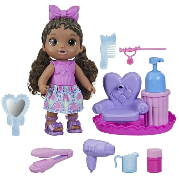 Baby Alive Sudsy Styling Doll, 12-Inch Toy for Kids Ages 3 and Up, Includes Baby Doll Salon Chair, Accessories, Bubble Solution, Black Hair