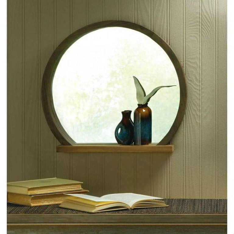 Accent plus round wooden mirror with shelf hotsell