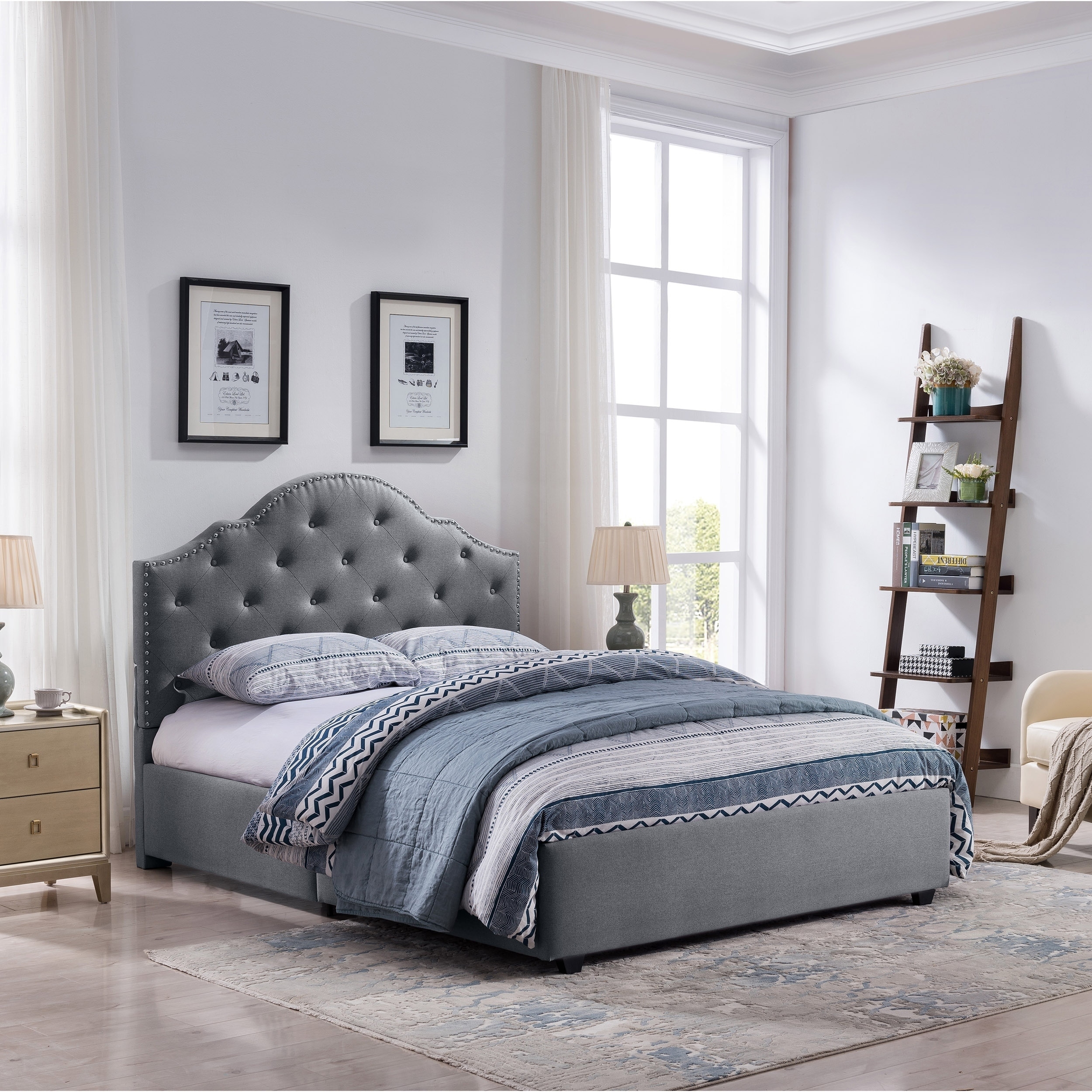 Christopher Knight Home Cordeaux Queen-Size Bed Frame Fully-Upholstered ...