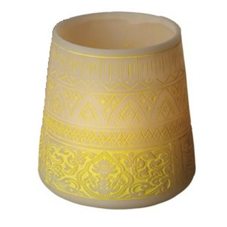 5.5" Petit Bazaar Etched Moroccan Yellow Decorative Pillar Candle Holder