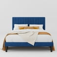 thumbnail image 4 of Allewie Queen Size Velvet Upholstered Platform Bed Frame with Adjustable Vertical Channel Tufted Headboard, Navy Blue, 4 of 12