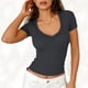 thumbnail image 3 of Camisas de Manga Corta para Mujeres Casual con Cuello en V Plisado, Camisetas de Color Sólido para Primavera Verano, 3 of 6