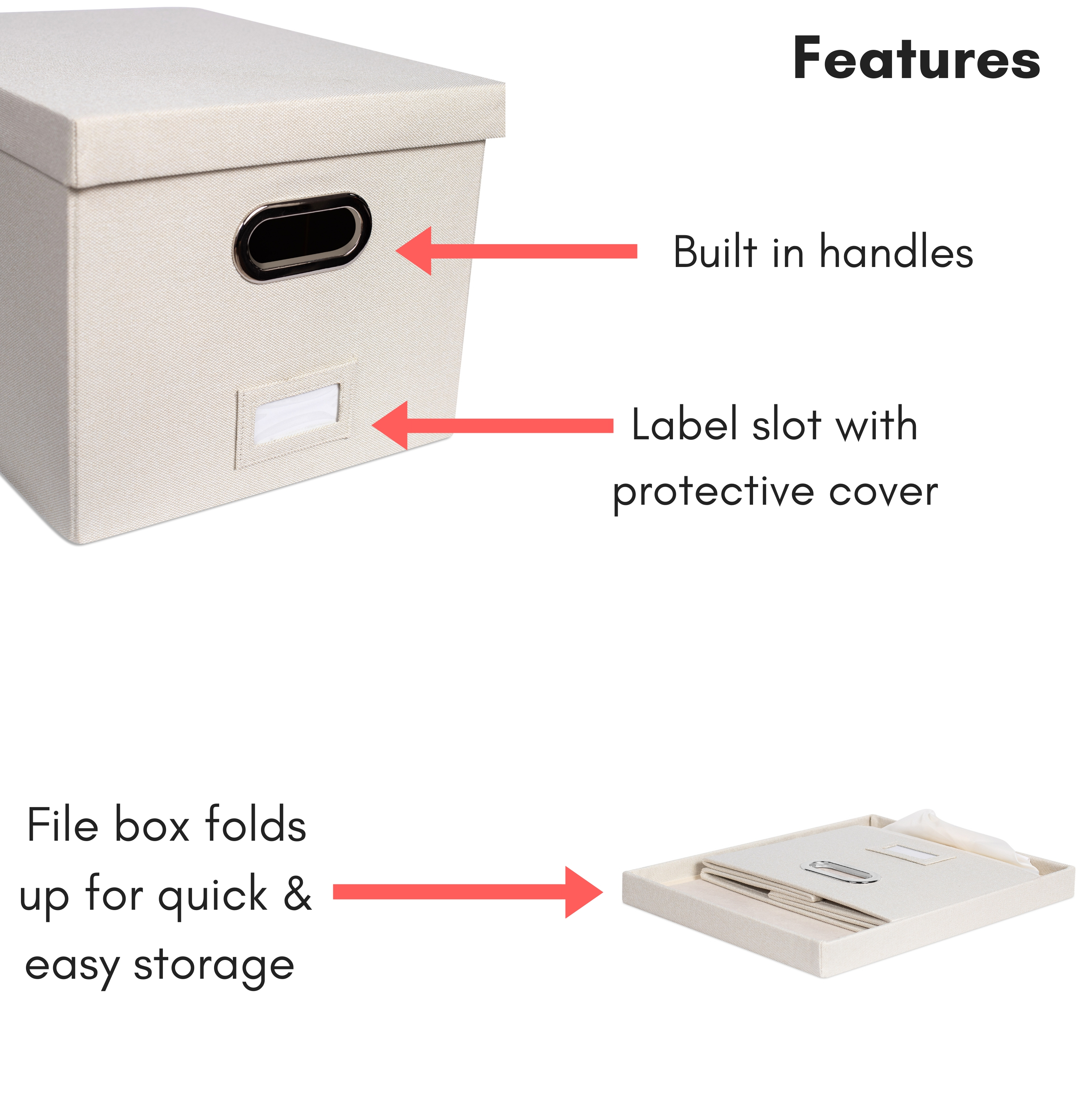BirdRock Home 1-Pack Collapsible File Storage Organizer with Lid - Cream - image 2 of 6
