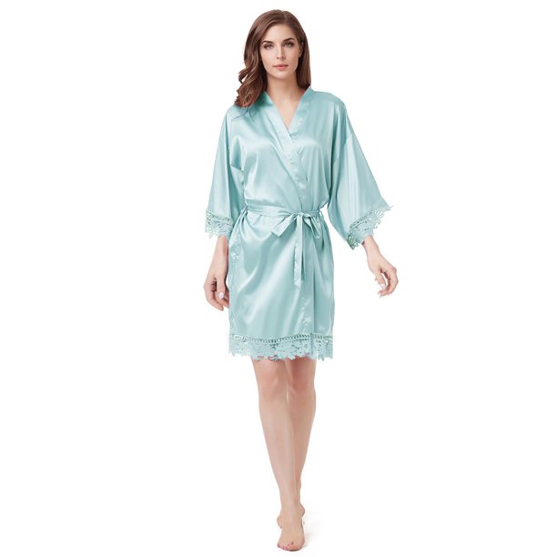 Bata de noche para novia, dama de honor, camisón de boda, camisón de encaje en tono mate A9007, tamaño promedio