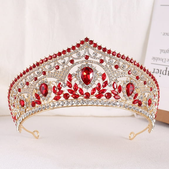 Namzi Wedding Tiara for Bride Princess Tiara Headband Bridal Crown,Crystal Rhinestone Hair Jewelry Decor for Queen Girl Bride Birthday Prom Wedding Pageant Halloween Costume Party(Red)