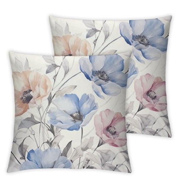 BANET Elegant Floral Throw Pillow Covers Watercolor Peony Decorative Cushion Cover Paisley Flower Modern Square Cushion Shells Shams for Sofa, Bedroom, Living Room, Car, Set of 2, Grey Blue 12x12in
