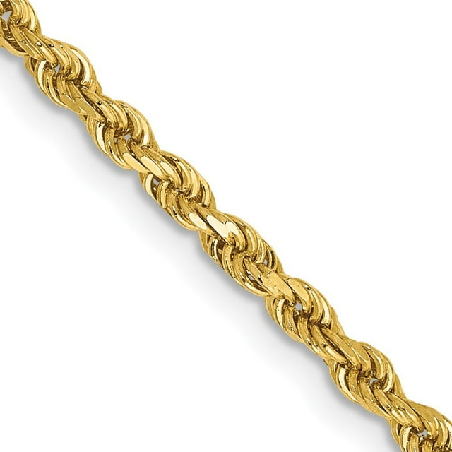 Diamond2Deal 14K Yellow Gold 2.5mm Semi Solid Diamond-cut Rope Chain Necklace for Women 16"