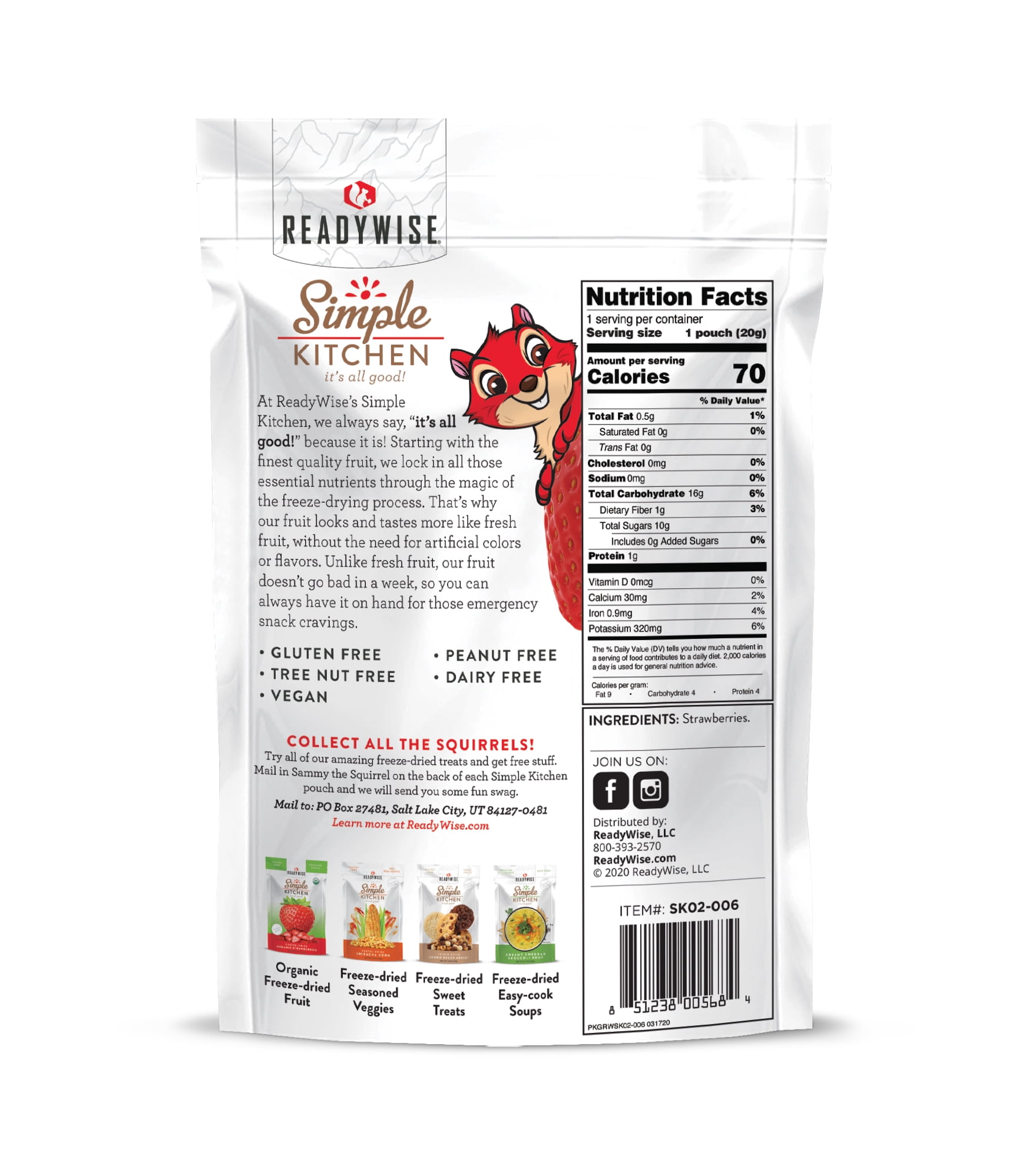 ReadyWise Simple Kitchen Freeze-Dried Sliced Strawberries, 0.7 Ounce, 6-Pack