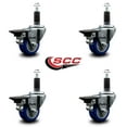 thumbnail image 2 of 3 Inch Blue Poly Swivel 1-1/8 Inch Expanding Stem Caster Set with Brake SCC, 2 of 2