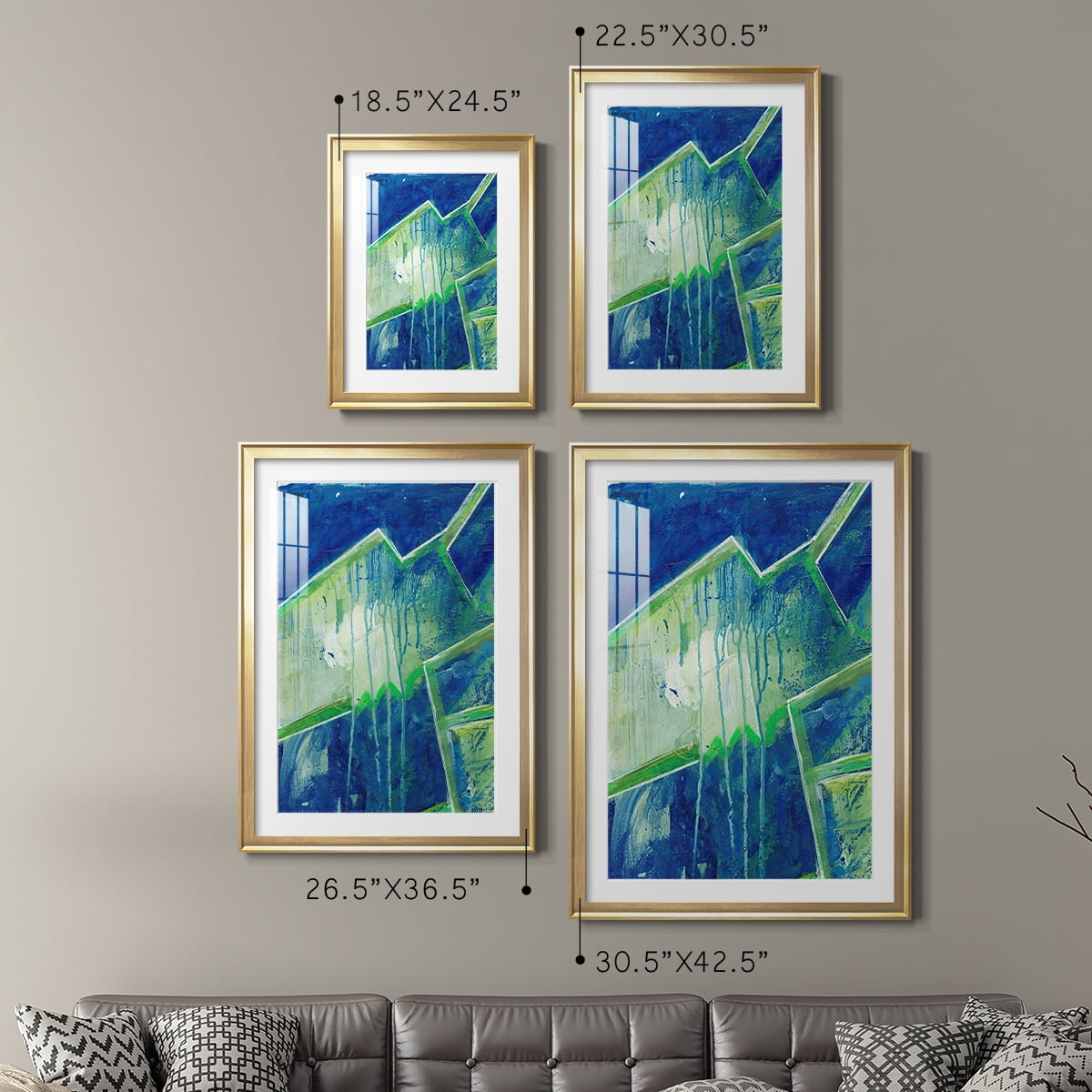 Wexford Home Geometric in Cool V Premium Framed Print, 30.5" x 42.5" - Ready to Hang, Gold (Set of 2)