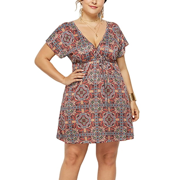 MAWCLOS Femmes Plus La Taille Robes D t Wrap Boh me Floral