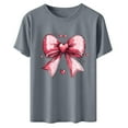thumbnail image 5 of FRSASU Valentine's Day Heart T-Shirt for Women - Pink Bow Print Casual Short Sleeve Top, Loose Fit Round Neck Tunic Blouse Gray, 5 of 6