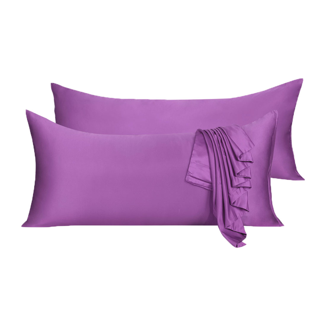 2Pcs Zippered Purple Silky Satin Body Pillow Cover 21x48 Long Pillow