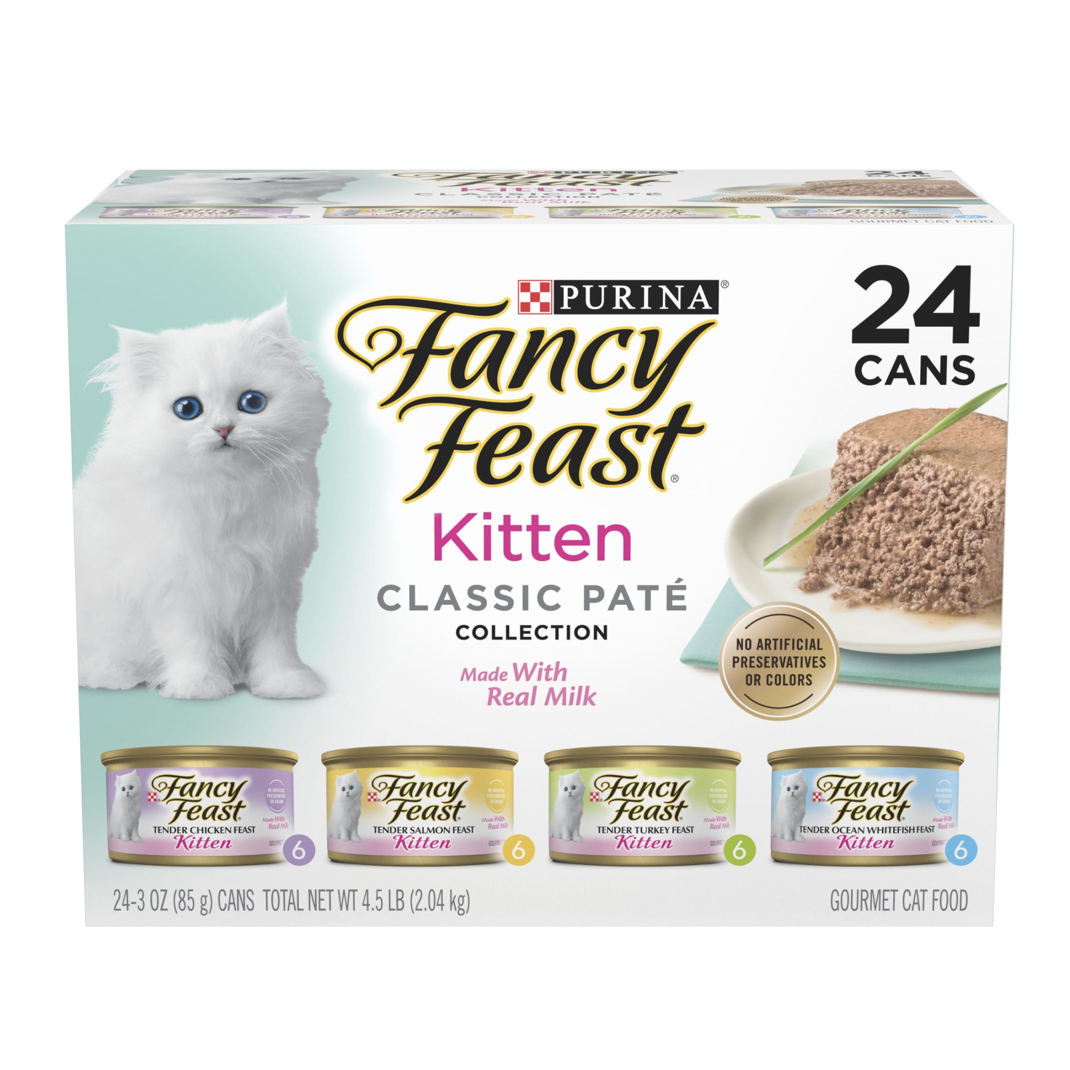 Purina Fancy Feast Kitten Food, Wet Cat Food, Classic Pate Collection with Milk, 3 oz Cans