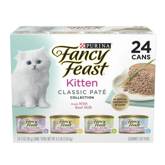Purina Fancy Feast Kitten Food, Wet Cat Food, Classic Pate Collection with Milk, 3 oz Cans (24 Pack)