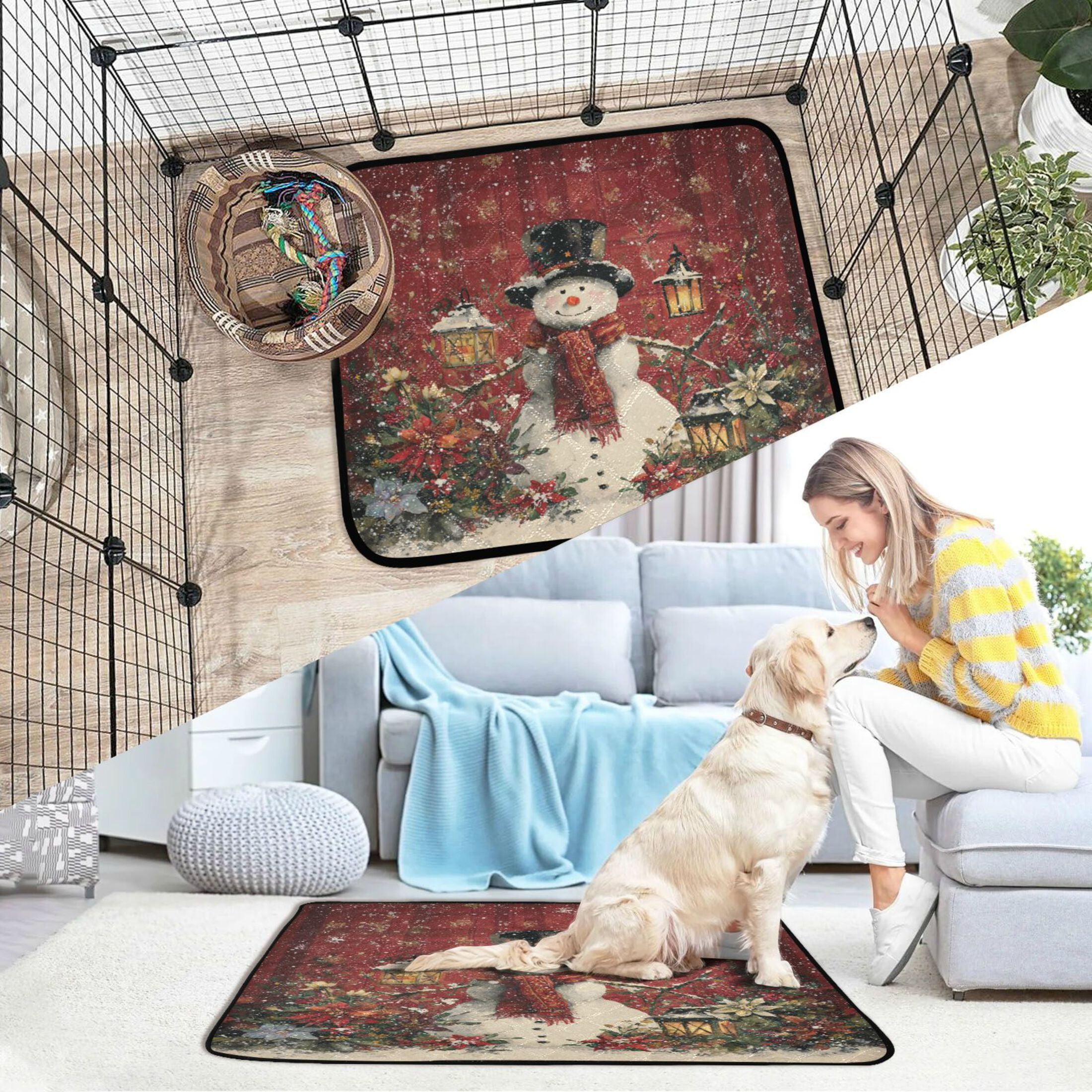 Qxltty Friendly Snowman Cat litter Pads Pet Set of 2 Diaper Mats Center Anti-leakage Layer Absorbent Soft and Comfortable