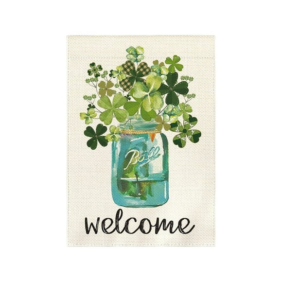 Green St Patricks Day Linen Garden Flags Patio Decor Holiday Background Flags Outdoor Garden Decor Lawn Green Free Size