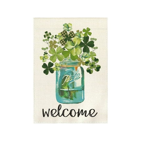 Green Linen Garden Flag With Pattern For Outdoor Decoration On Patio Or In Garden Settings