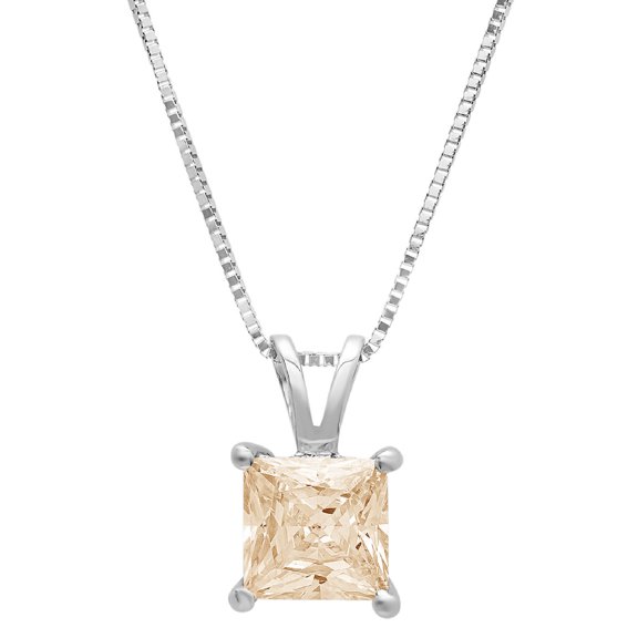 2 ct Brilliant Princess Cut Solitaire Natural Morganite 14k White Gold Pendant with 16" Chain