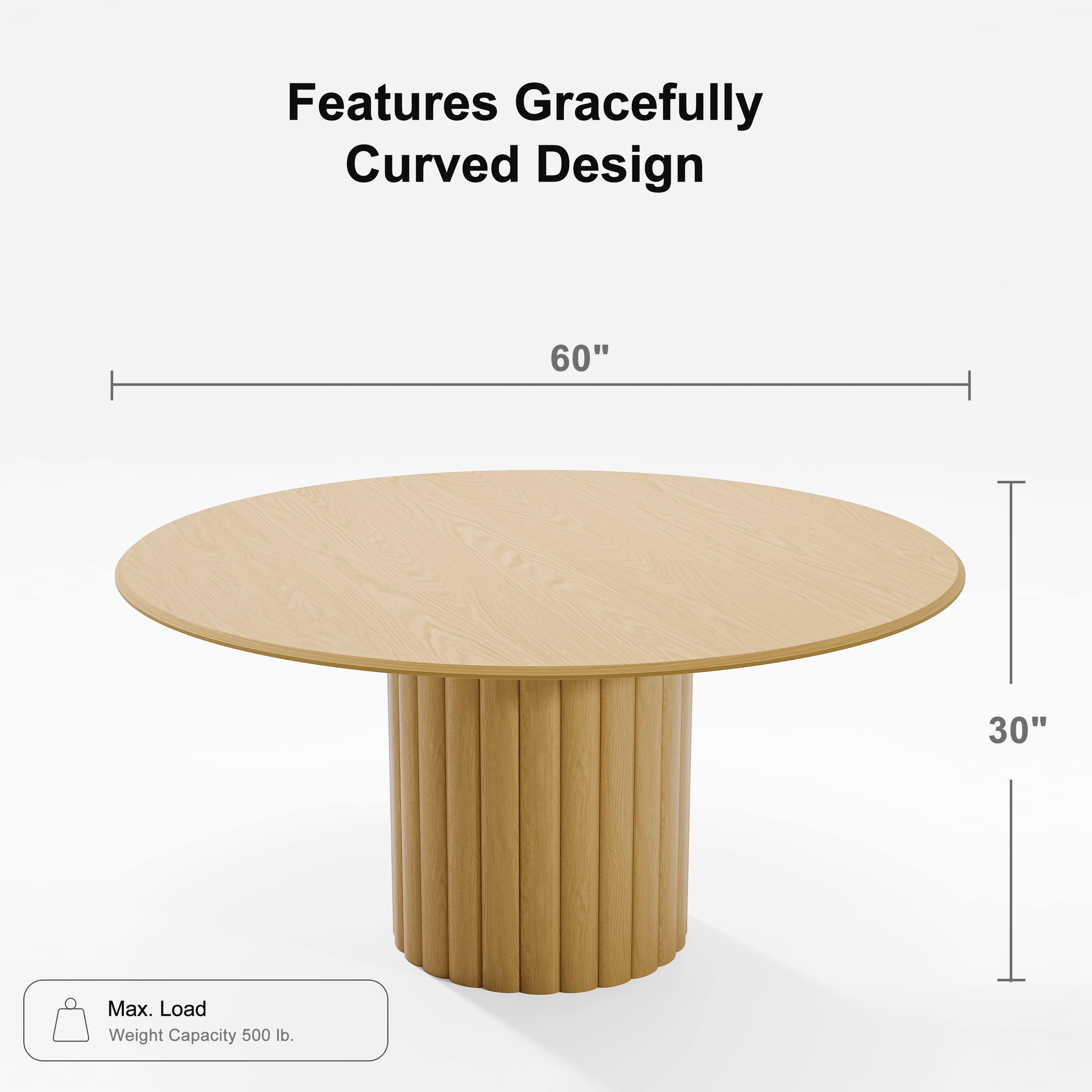 60 in. Soild Wood Natural Oak Dining Table Round Kitchen Table