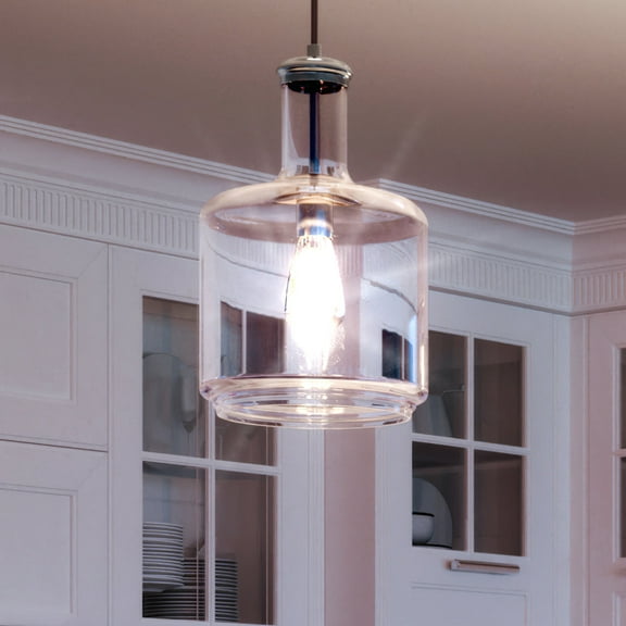 Luxury Industrial Indoor Pendant, 15.5''H x 9.4375''W, with Coastal Style Elements, Modern Farmhouse Design, Brushed Nickel Finish and Clear, UHP3710