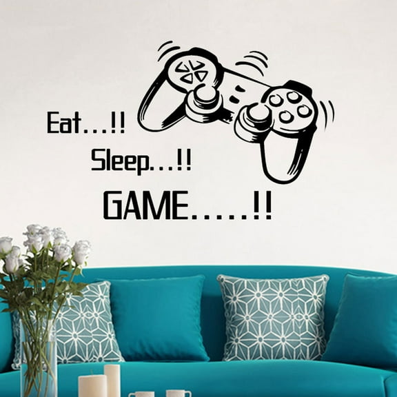 AURIGATE Gamepad and Eat Sleep Game Wall Decal - Video Game Sticker - Removable PVC Wall Decor for Kids Room and Game Hall - Gamer Wall Decor Effect 21"x33.7"inch
