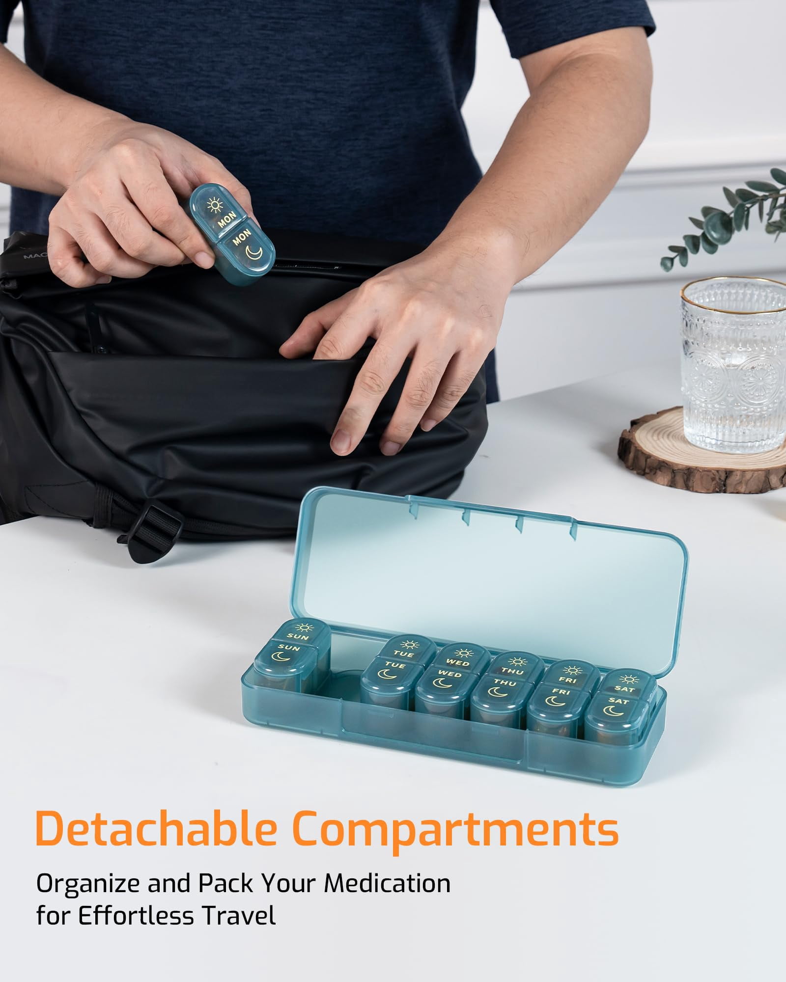 Weekly Pill Organizer 2 Times a Day, 7-Day AM PM Medicine Case, Travel-Friendly Pill Box for Fish Oils, Vitamins & Supplements