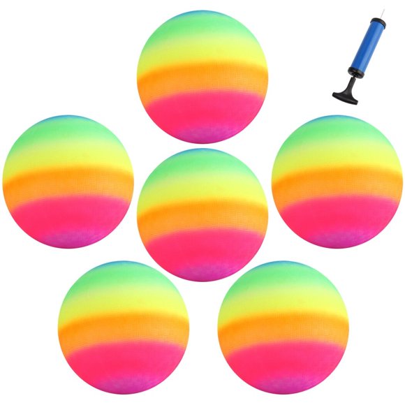 6 PCS Playground Balls, Rainbow Playground Balls, Square Balls with Pump, 8.5 Inch Rainbow Playground Ball Set for Kids and Adults, Playground Balls for Indoor and Outdoor Activities