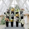 thumbnail image 5 of Floral Stand Plant Display Stand, 3-Tier Gold Steel Flower Stand, 12 Black Buckets, Lockable Wheels & Strengthened Frame for Indoor, Garden, Florist, Wedding Venues, 5 of 8