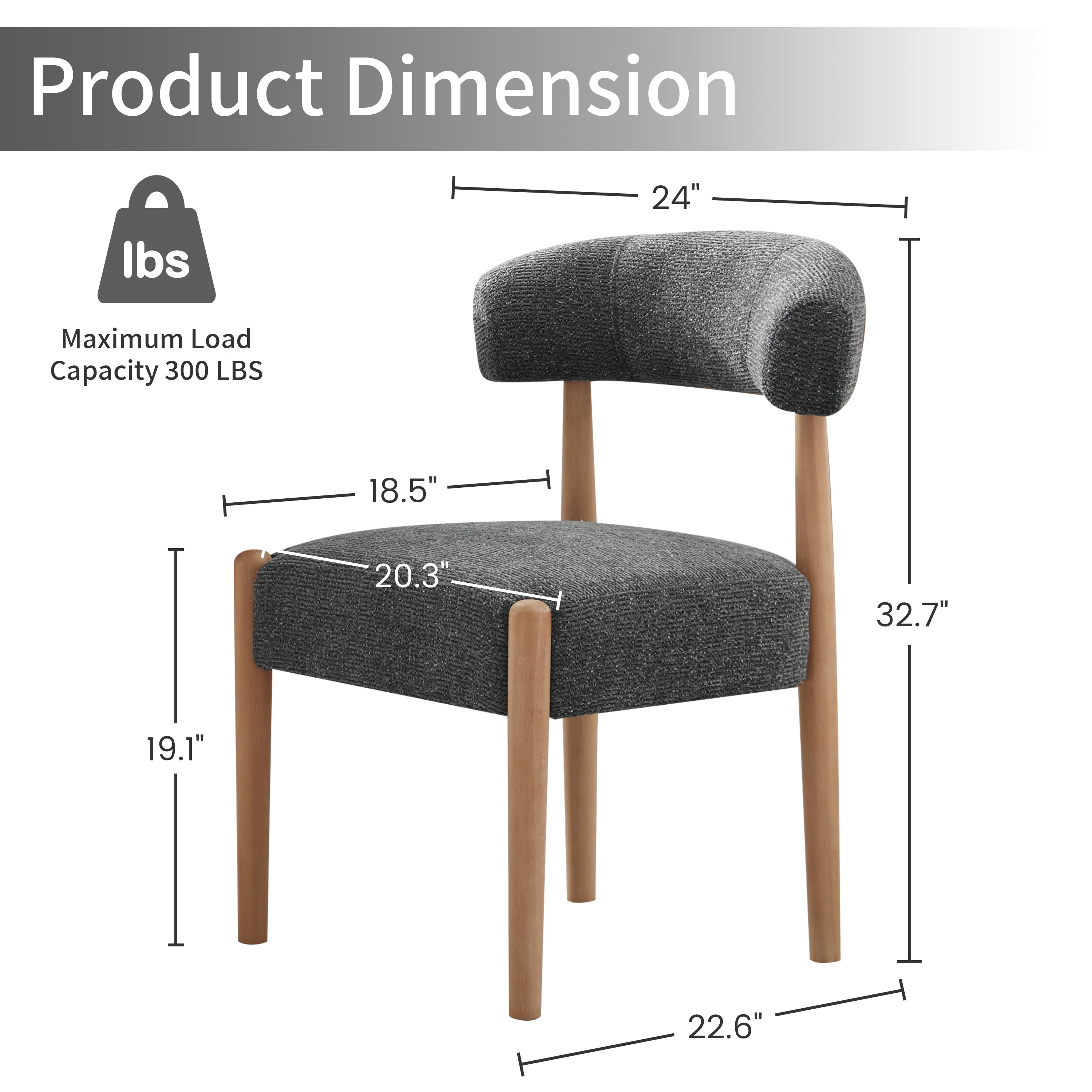 Vknow Furniture Minimalist Fabric Dining Chairs Set of 2 Solid Wood Legs Ergonomic Backrest for Dining Room Bedroom Study, Black