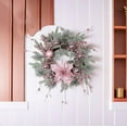 thumbnail image 5 of Christmas Pink Full Circle Wreath Electroplating Snow Frost Flocking Pine Needle Vines Rattan Decoration For Door Wall Party, 5 of 6