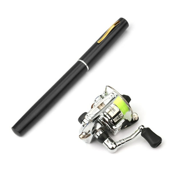 Anself 1m / 1.4m Pocket Collapsible Fishing Rod Reel Combo Mini Pen Fishing Pole Kit Telescopic Fishing Rod Spinning Reel Combo Kit Black 1m