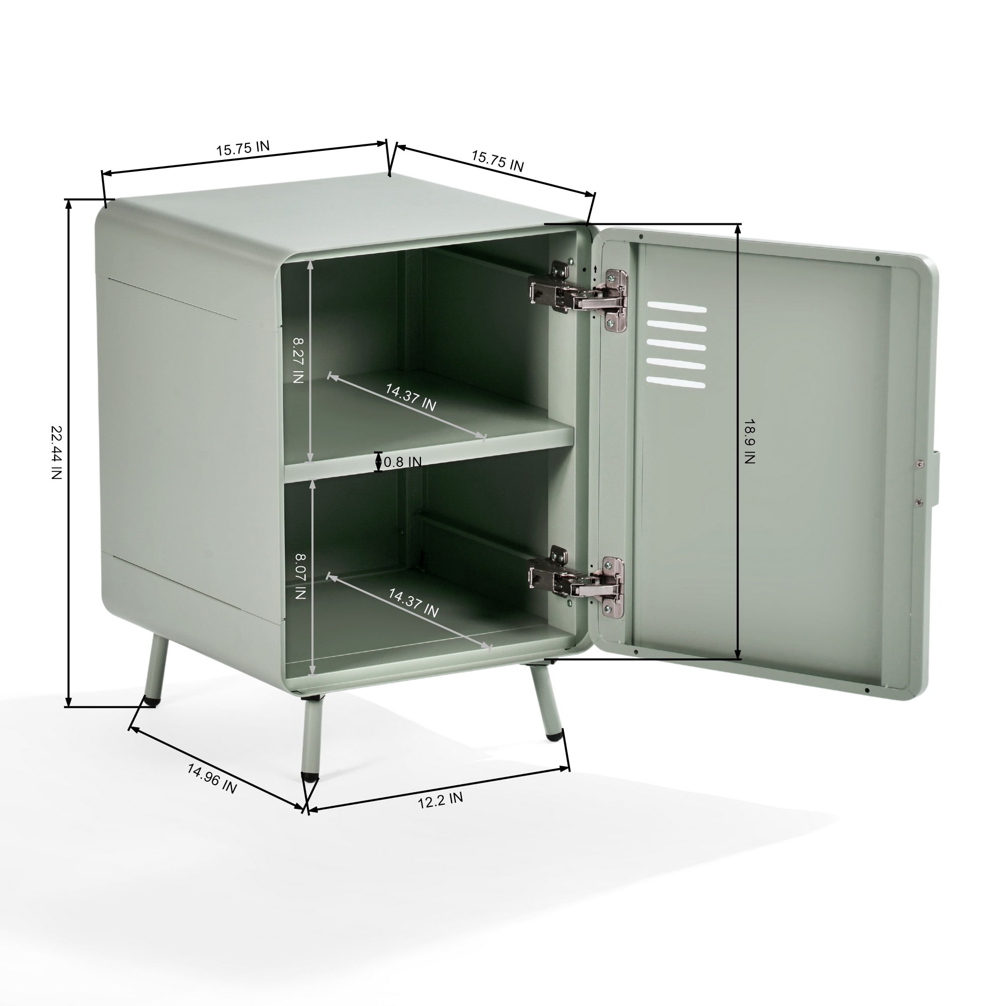 Homy Casa Storage Locker Nightstand with Shelves Metal End Table for Bedroom Dorm Office Mint Green